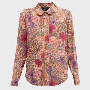 Johnny Was NEW Women's Button Down 100% Silk Shirt L Paisley Floral $295